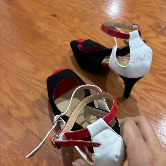 BOUTIQUE Red White Black Open Toe Sz 41 Formal Work Women's Heels Shoes Footwear - Picture 3 of 5